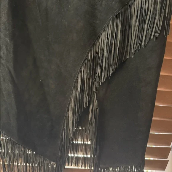 bebe Asymmetrical Black Leather Fringe Skirt - Picture 2 of 6